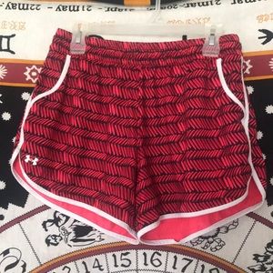 Red Patterned Under Armour Athletic Shorts